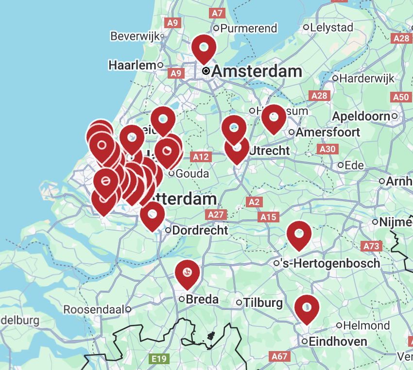 landkaart met overzicht alle vestigingen
